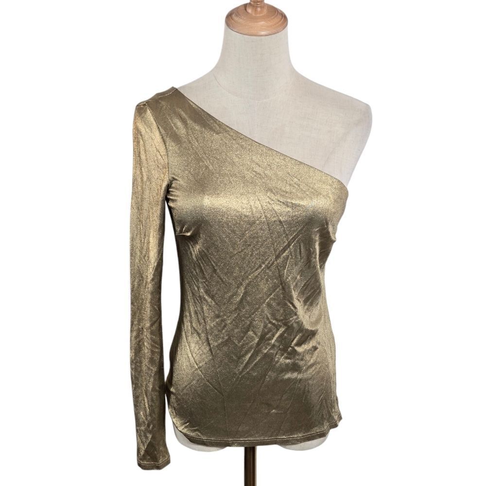 Trina Turk Gold Stretch One Shoulder Club Disco Top